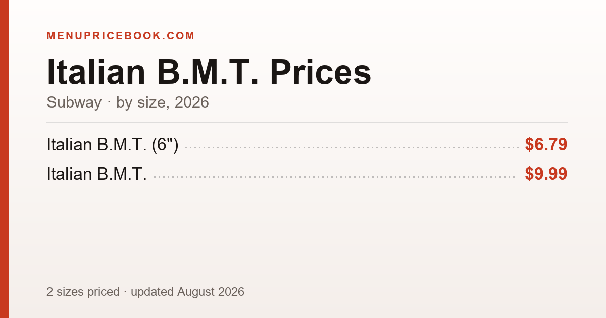 Subway Italian B.M.T. price: $6.79–$9.99 (2026)