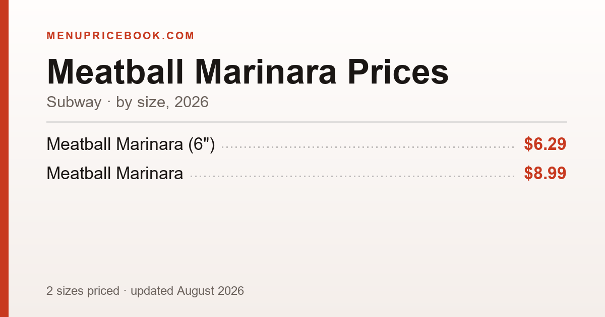 Subway Meatball Marinara price: $6.29–$8.99 (2026)