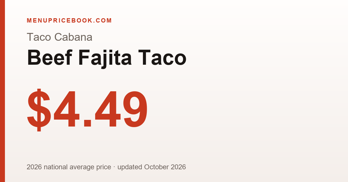 Taco Cabana Beef Fajita Taco price: $4.49 (2026)