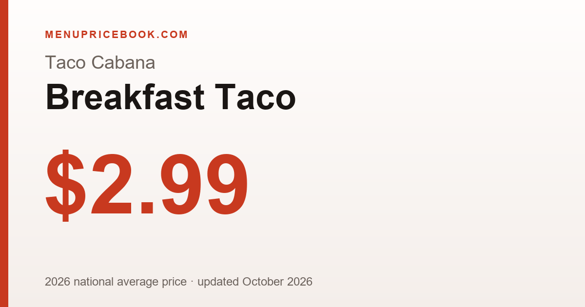 Taco Cabana Breakfast Taco price: $2.99 (2026)