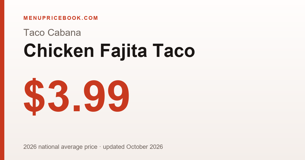 Taco Cabana Chicken Fajita Taco price: $3.99 (2026)