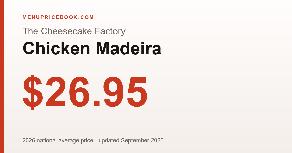 The Cheesecake Factory Chicken Madeira price: $26.95 (2026)