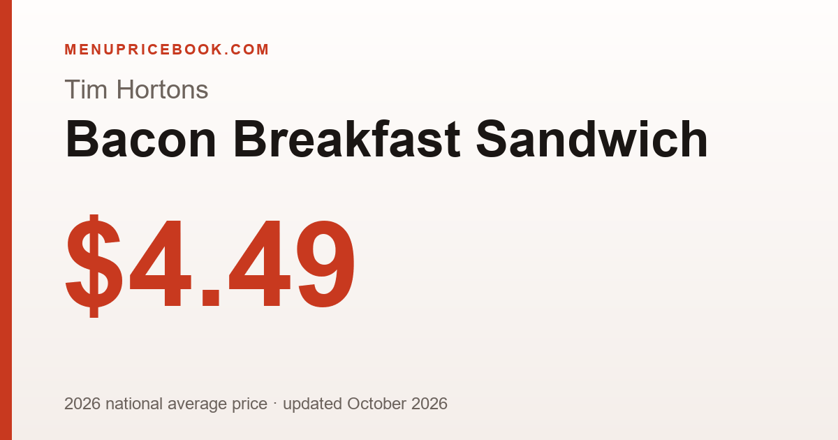 Tim Hortons Bacon Breakfast Sandwich price: $4.49 (2026)