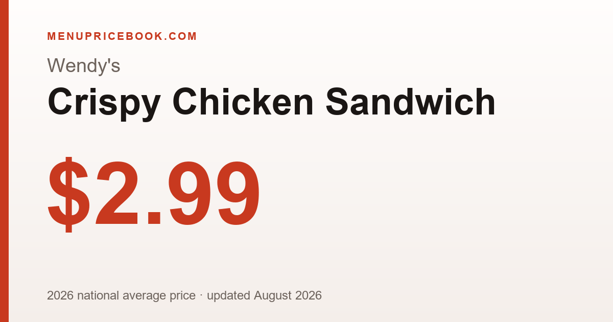 Wendy's Crispy Chicken Sandwich price: $2.99 (2026)
