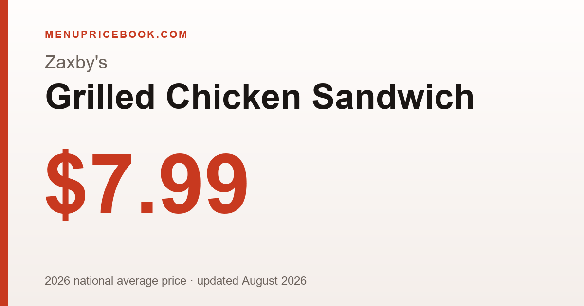 Zaxby's Grilled Chicken Sandwich price: $7.99 (2026)