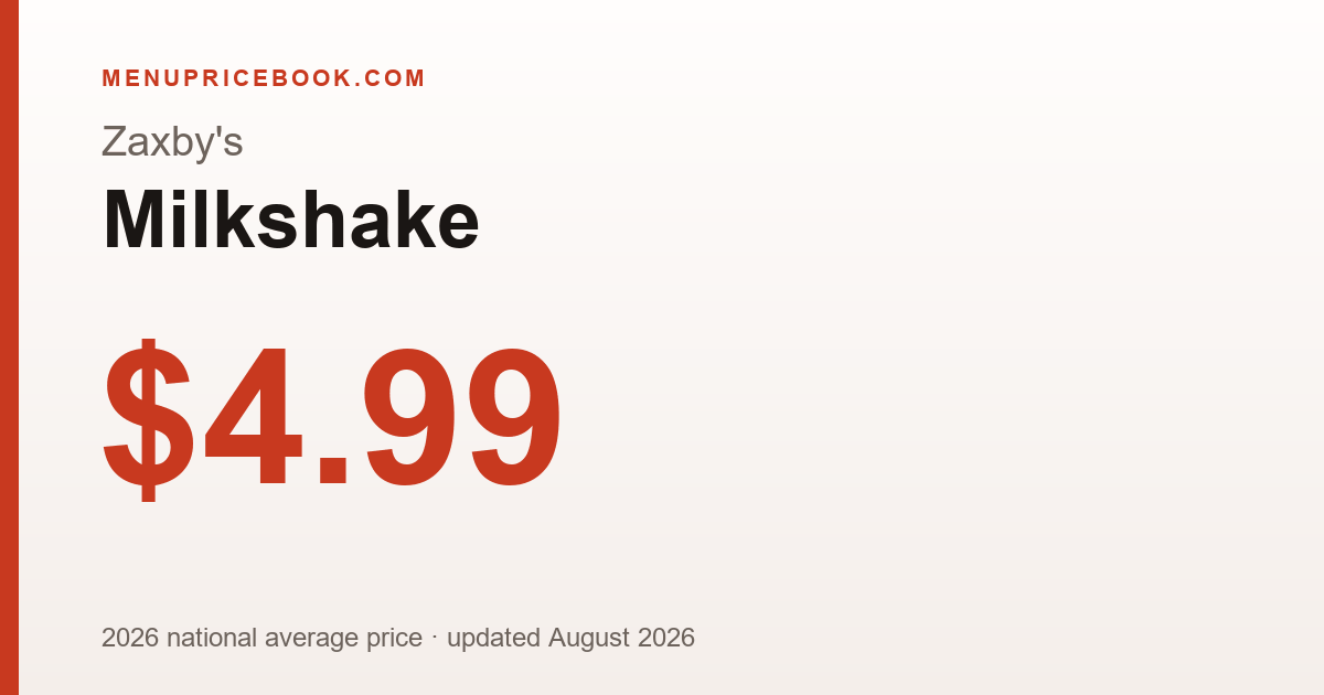 Zaxby's Milkshake price: $4.99 (2026)